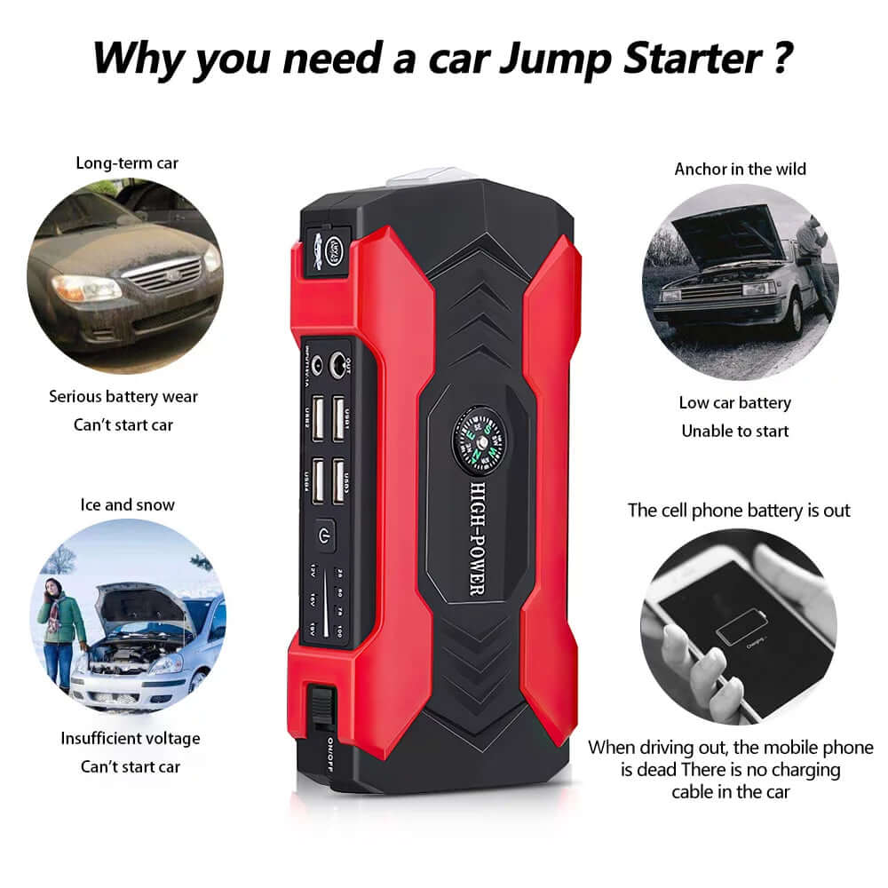 Rev up your ride with our powerful 28000mAh Car Jump Starter! 🚗💨 600A portable charger & LED flashlight included! Never get stranded again! 🔋✨