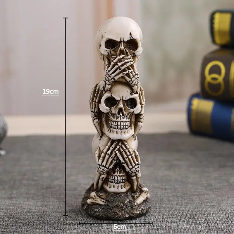 Creative Skull Statue Resin with 19cm height and 6cm base width. Features 'Do Not' postures, perfect for themed decor or gift ideas.