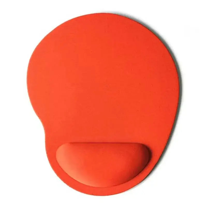 Orange Ergonomic Wrist Rest Mouse Pad with gel wrist support, offering a vibrant color and ergonomic comfort for daily computer tasks.