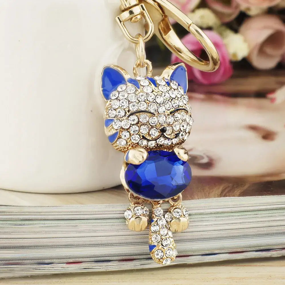 Lucky Smile Cat Crystal Rhinestone Key ring