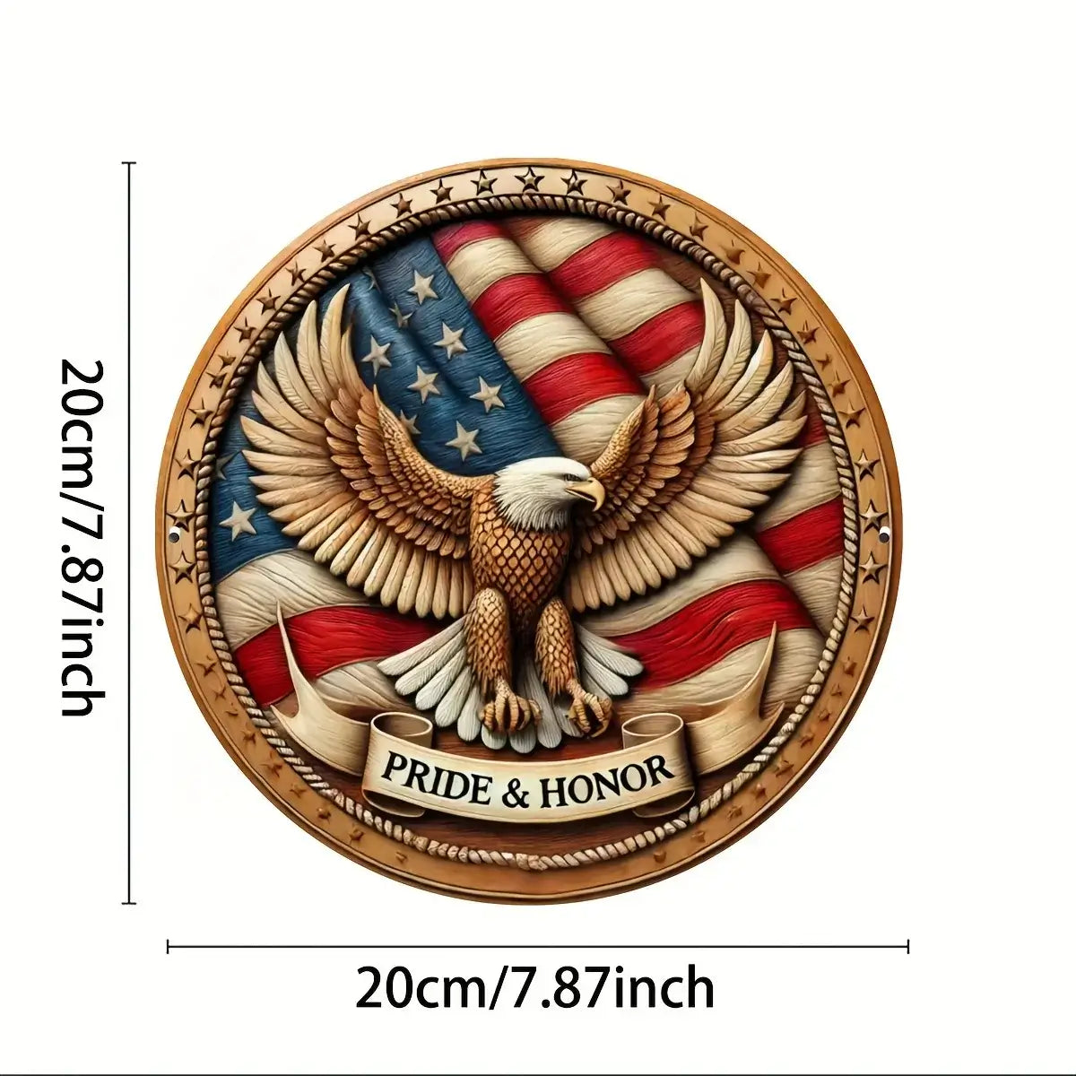 Patriotic Bald Eagle Round Metal Sign