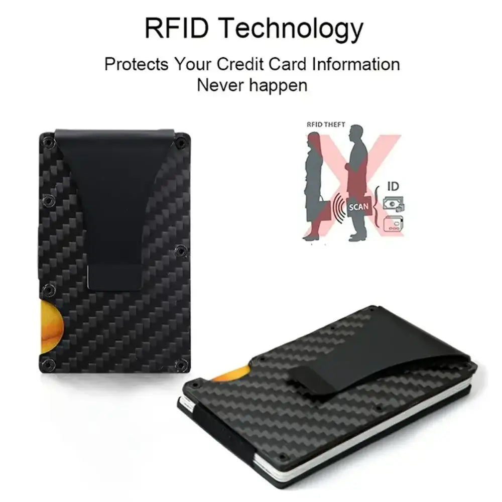 Men's Carbon Fiber Slim Metal Wallet RFID Blocking Minimalist Design with Silk Lining and Interior Slot Pocket