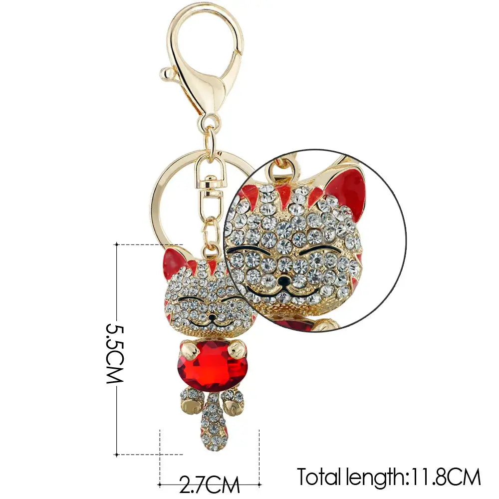 Lucky Smile Cat Crystal Rhinestone Key ring