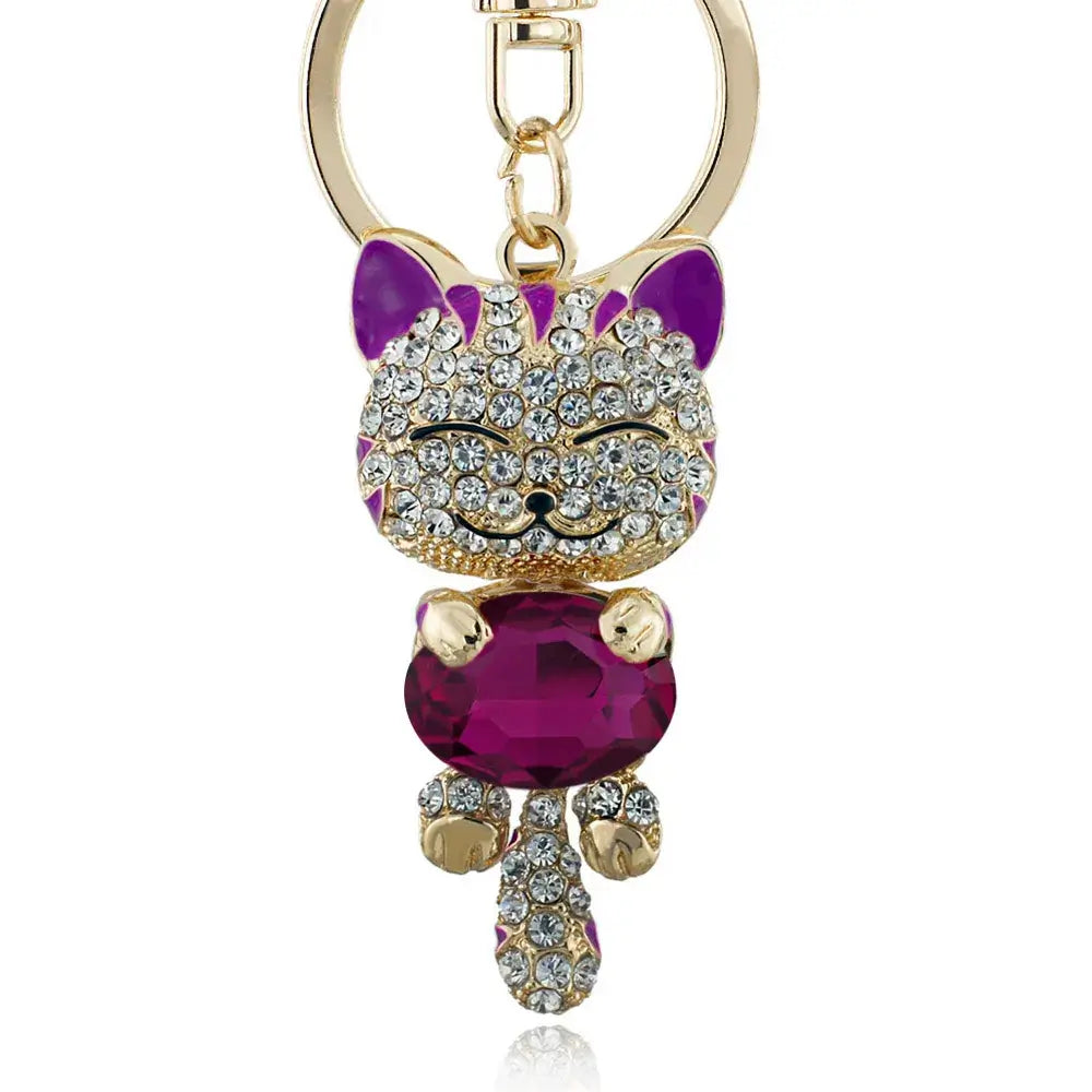 Lucky Smile Cat Crystal Rhinestone Key ring