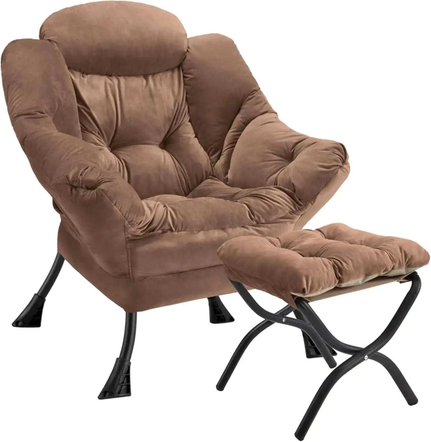 Lazy Chair with Ottoman - Foldable Lazy Chair in brown with plush cushioning and ergonomic design, ideal for relaxing in any room.
