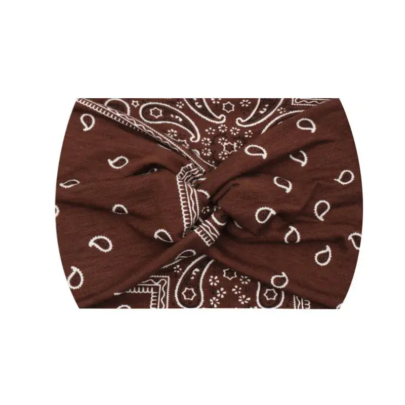 Brown paisley 18CM stretch printed headband for women. Soft and stretchy for sports or everyday fashion.