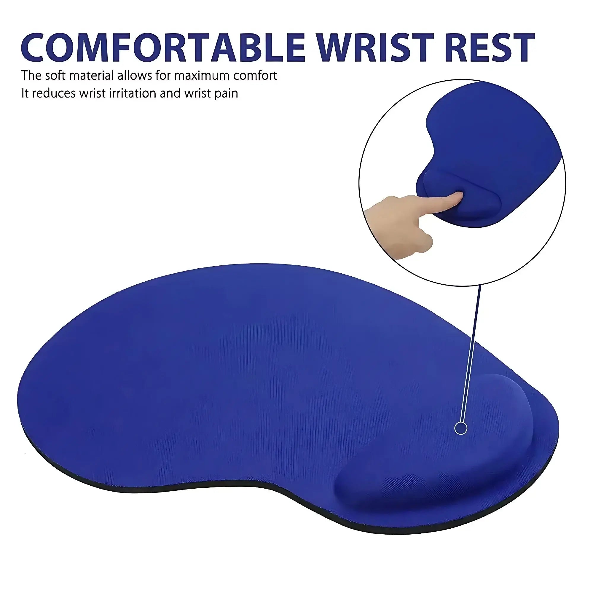Blue Ergonomic Wrist Rest Mouse Pad with soft gel cushion for wrist comfort, designed to reduce irritation and enhance productivity.