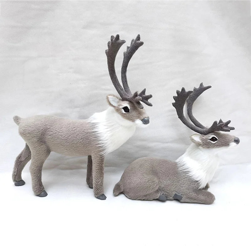 Deer Reindeer Figurines - Table Miniatures featuring two lifelike brown elk with antlers, ideal for mantle or holiday decor.