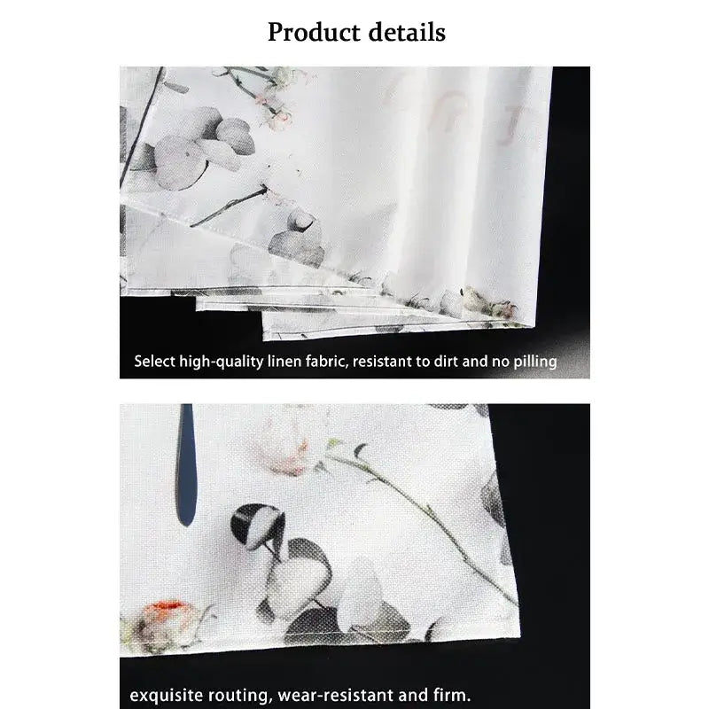 Close-up of 2pcs Linen Placemats Set highlighting high-quality linen fabric, wear-resistant stitching, and anti-pilling features.