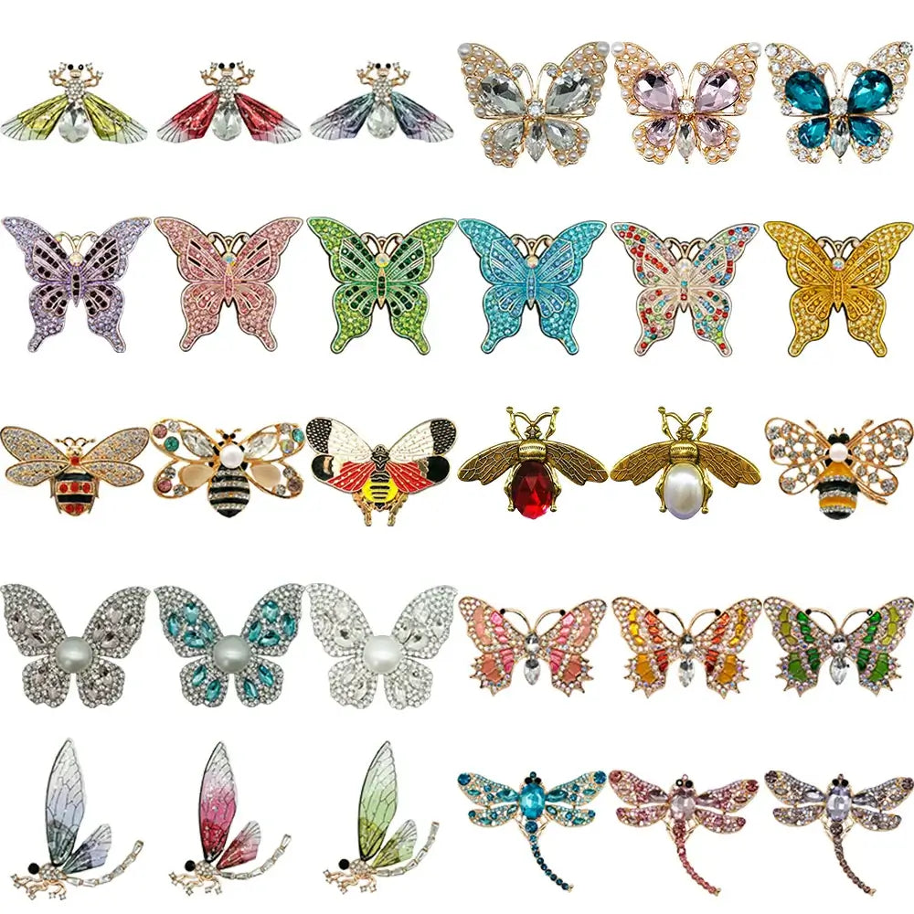 Assorted Insect Shoe Charms - Personalized Bling for Shoes featuring butterflies, bees, and dragonflies in colorful rhinestone designs.