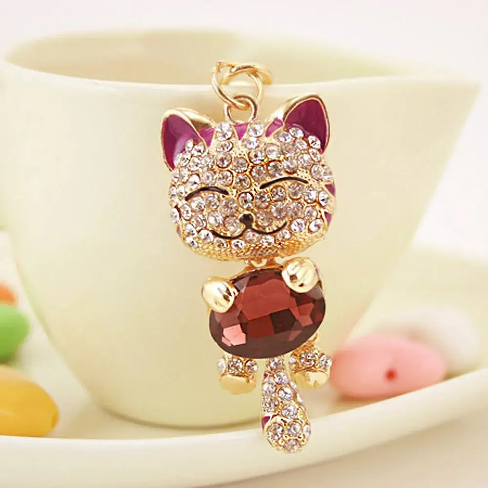 Lucky Smile Cat Crystal Rhinestone Key ring