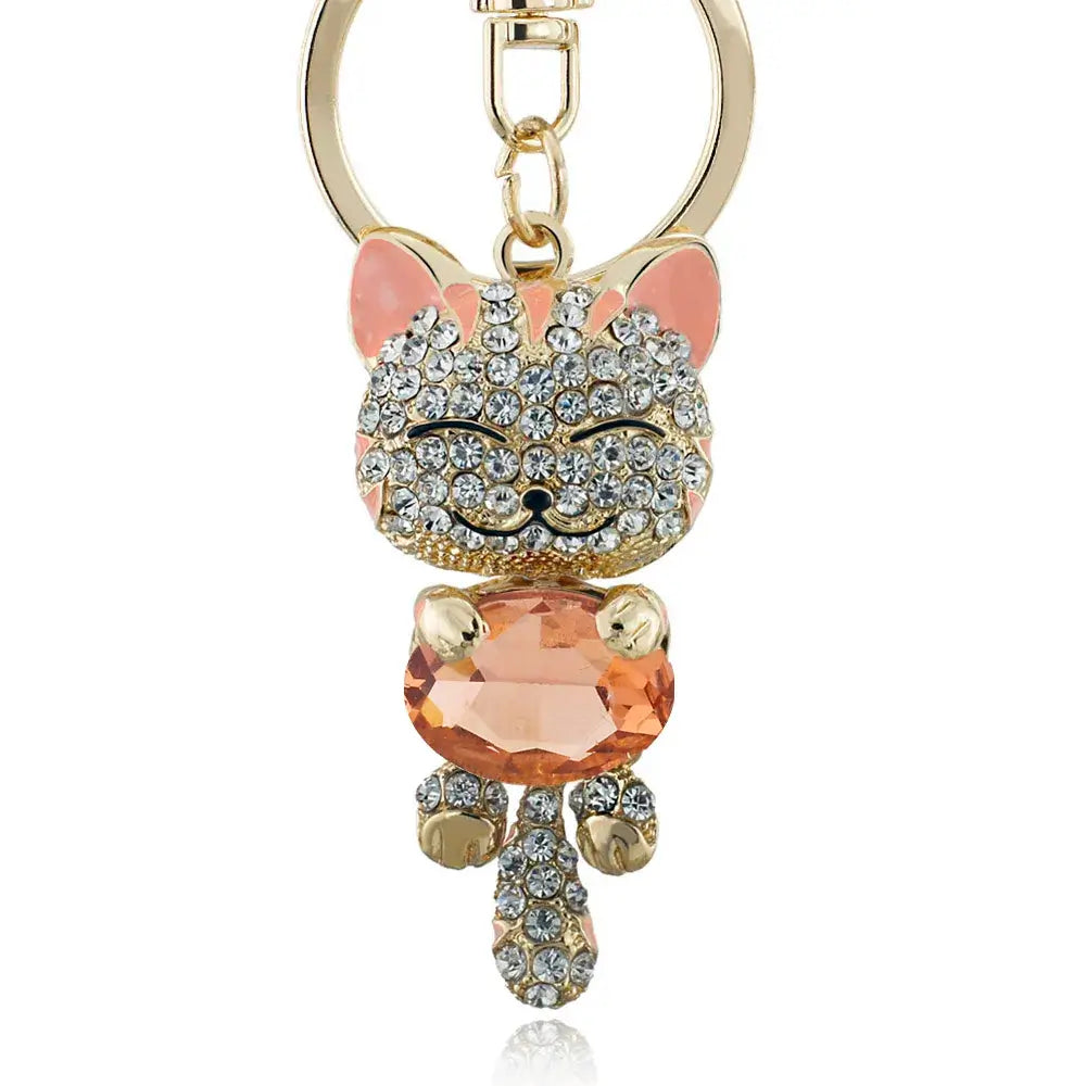 Lucky Smile Cat Crystal Rhinestone Key ring