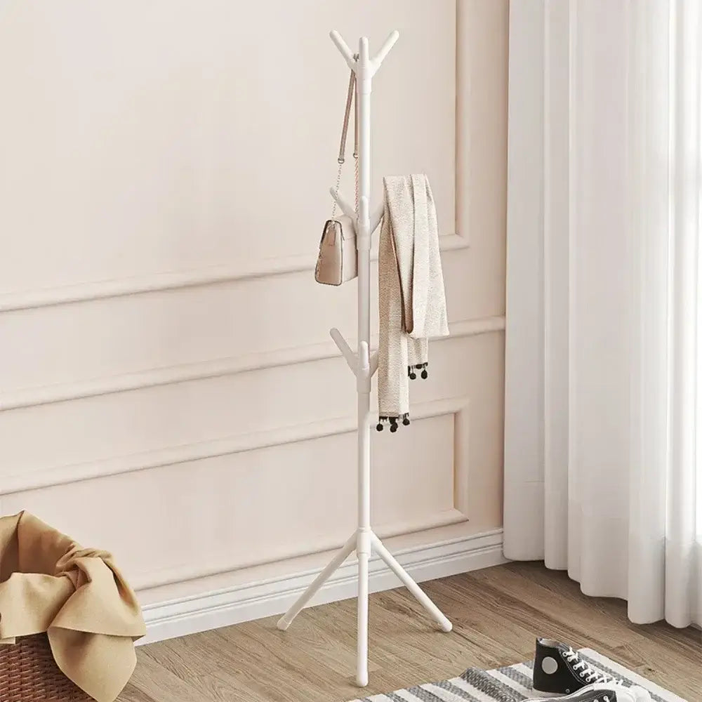 Vertical coat rack with tree branch design in white, featuring 9 hooks for coats, hats, and bags. Ideal for bedrooms or entryways.