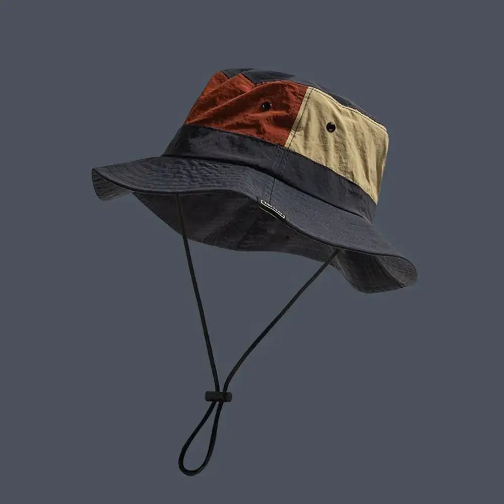 Multicolor Sun Protection Bucket Hat - Quick-dry in navy, red, and beige. Adjustable and UV-protective for hiking and camping.