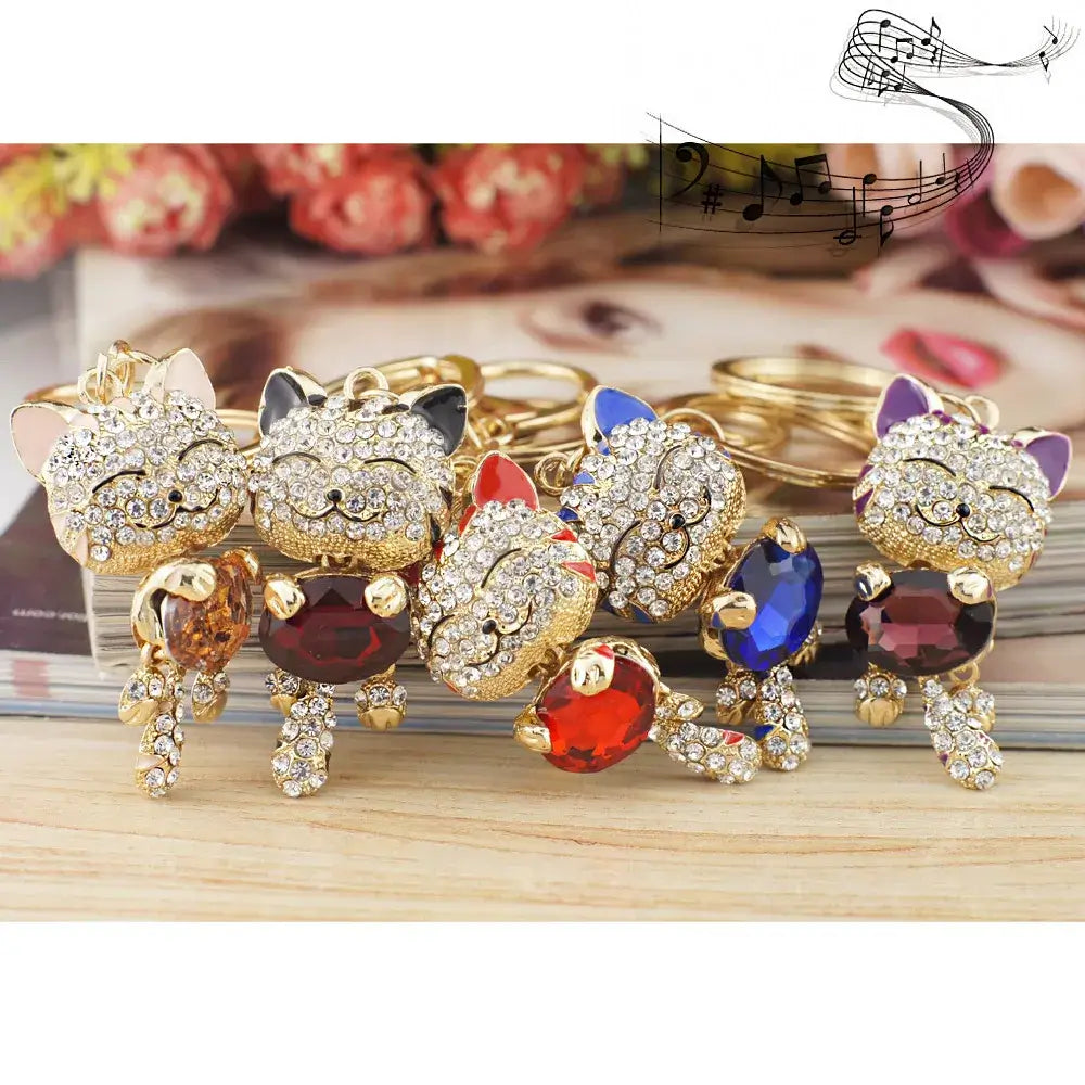 Lucky Smile Cat Crystal Rhinestone Key ring