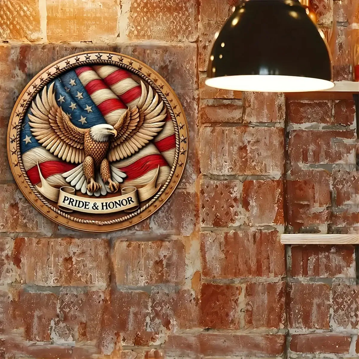 Patriotic Bald Eagle Round Metal Sign