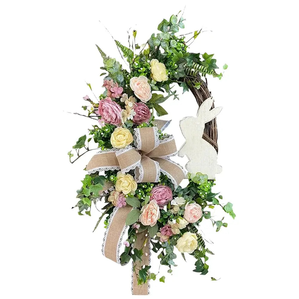 Easter Wreath with Bow and Rabbit