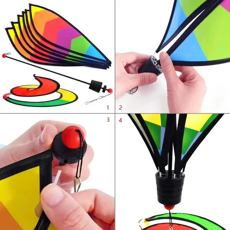Step-by-step assembly of the Hot Air Balloon Wind Spinner showing easy installation process. Ideal for quick setup in home and garden decor.