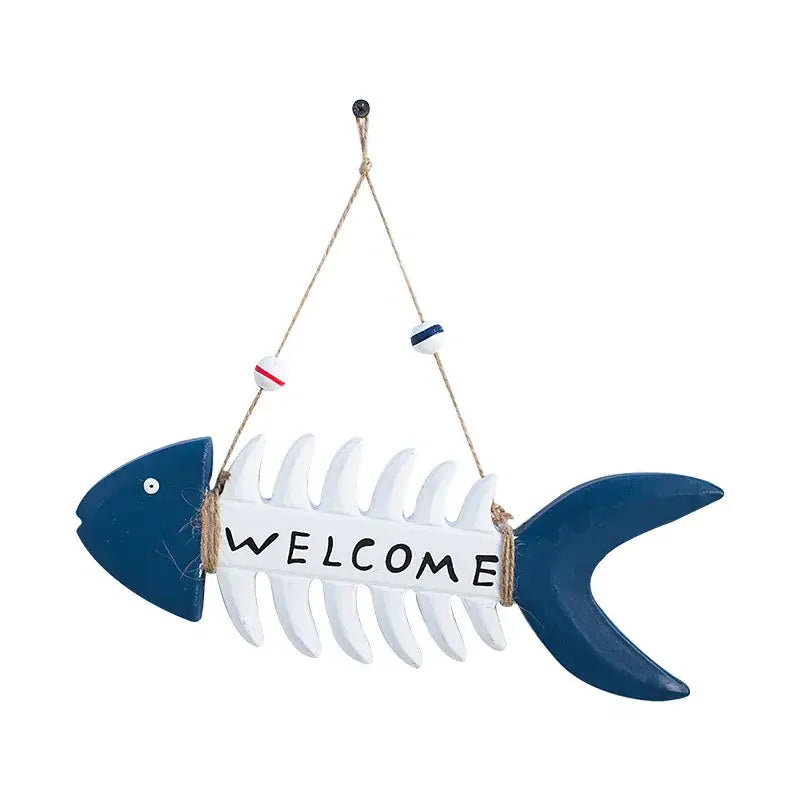Full view of the Mediterranean Beach Themed Welcome Sign with nautical rope and colorful beads, great for outdoor garden decor.