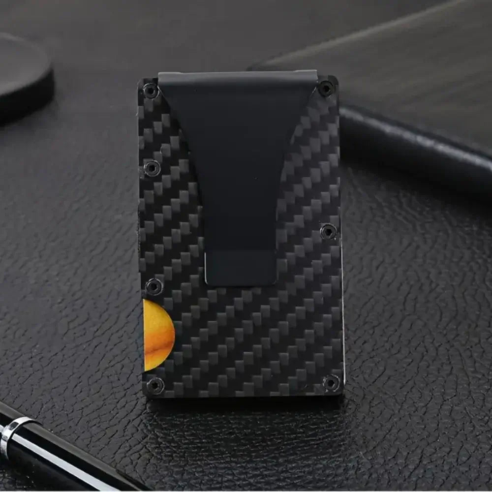 Men's Carbon Fiber Slim Metal Wallet RFID Blocking Minimalist Design with Silk Lining and Interior Slot Pocket
