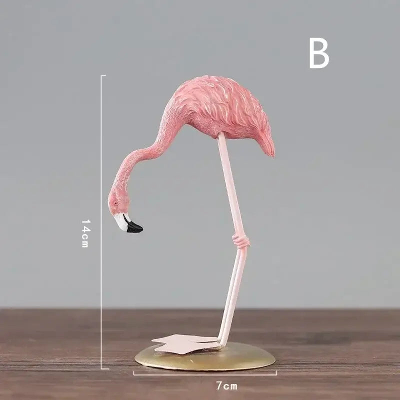 Creative Resin Flamingo Figurine style B, 14cm tall with a downward head pose, ideal for tropical-themed decor.