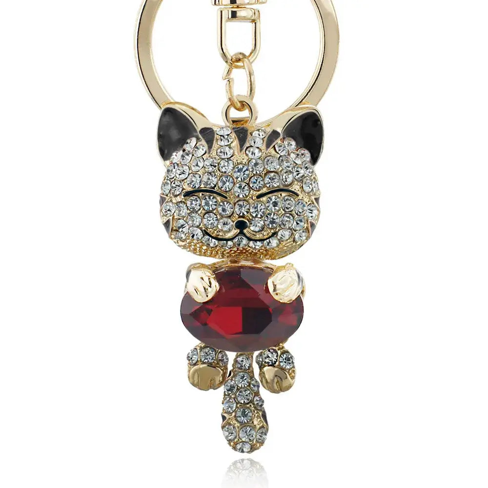 Lucky Smile Cat Crystal Rhinestone Key ring