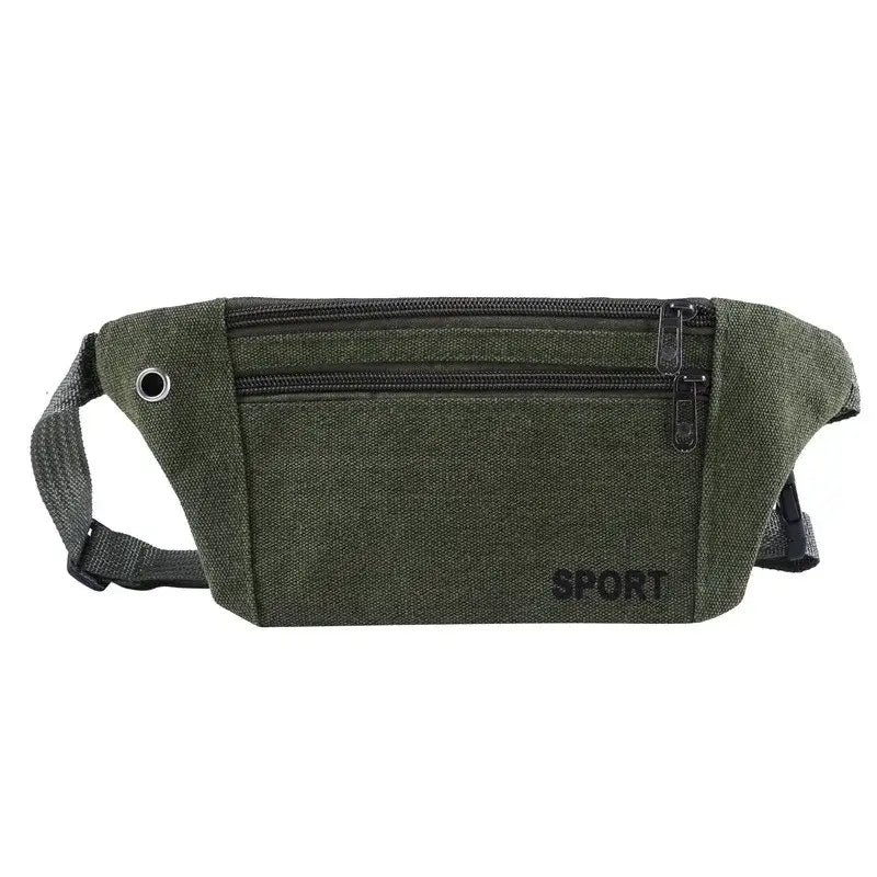 Green fanny bag waist pack labeled 'SPORT' with dual zippers and durable fabric for casual hands-free use.