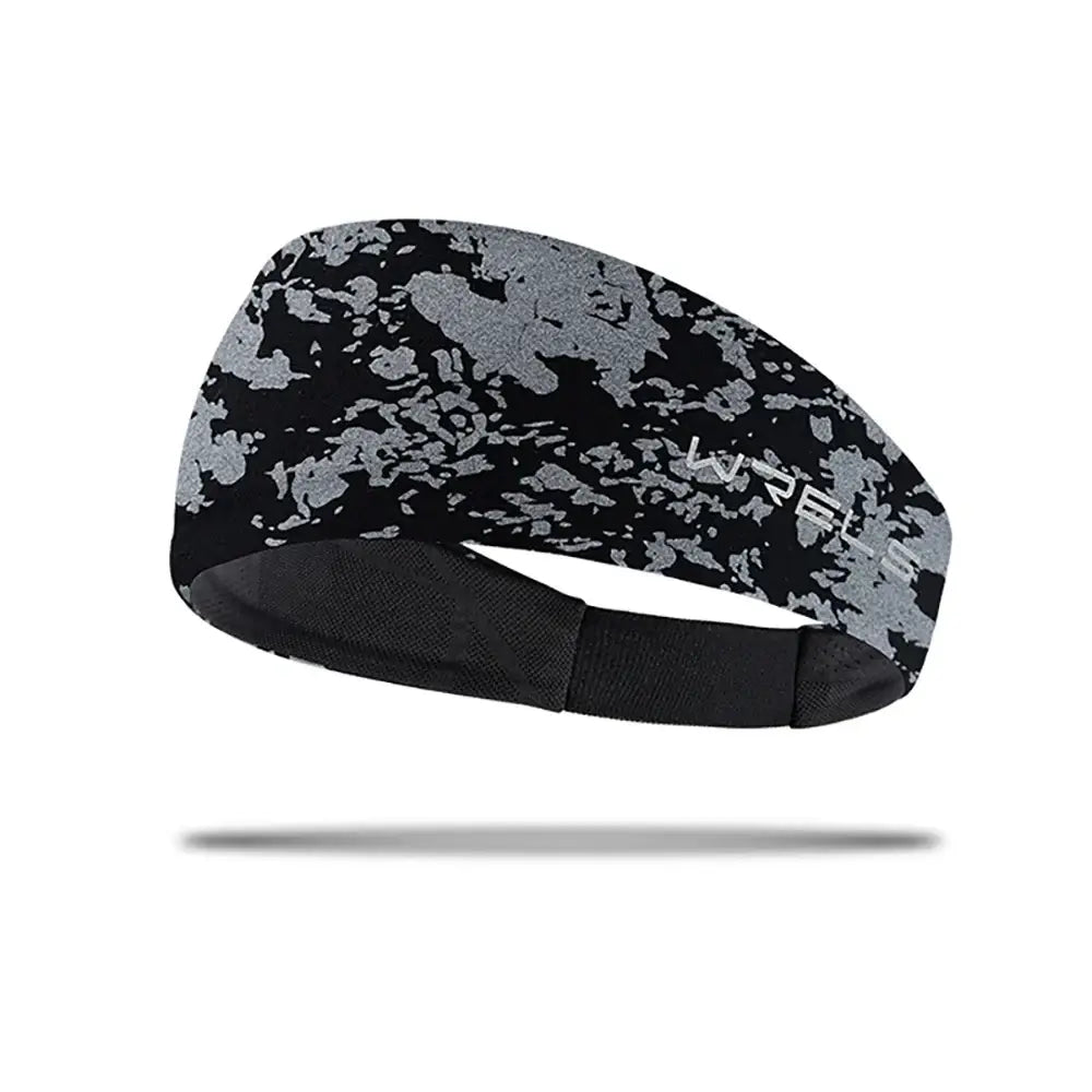 Black Running Sweat Absorbing Hair Band with silver splatter design, ideal for intense workouts and outdoor use.