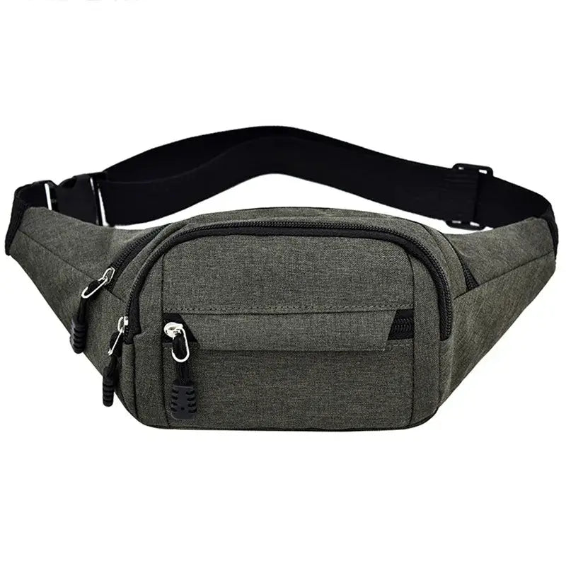 Dark green fanny bag waist pack with durable fabric and zippered pockets for everyday hands-free convenience.