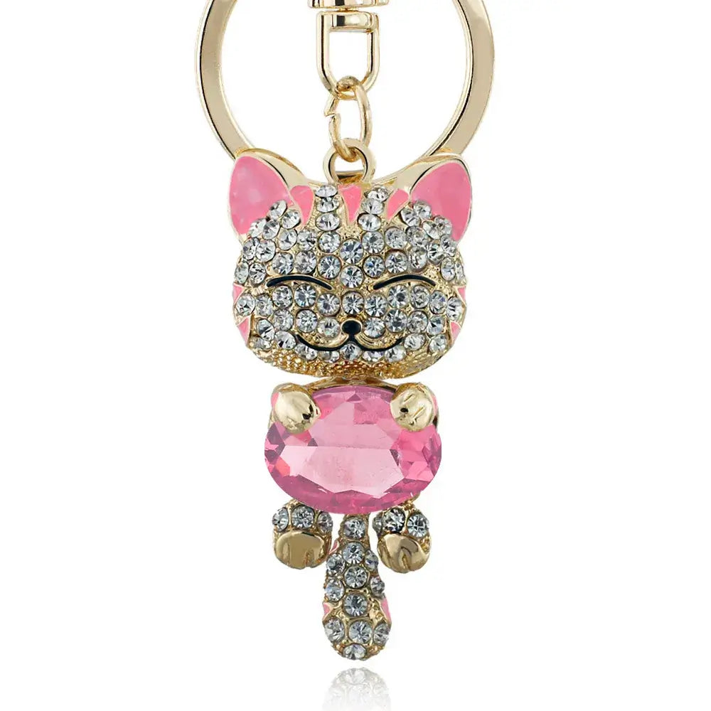 Lucky Smile Cat Crystal Rhinestone Key ring