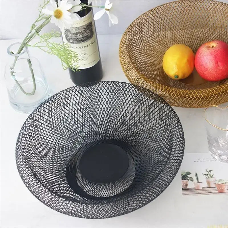 Black and gold metal fruit bowls with large capacity, ideal for modern kitchen organization and stylish fruit display.