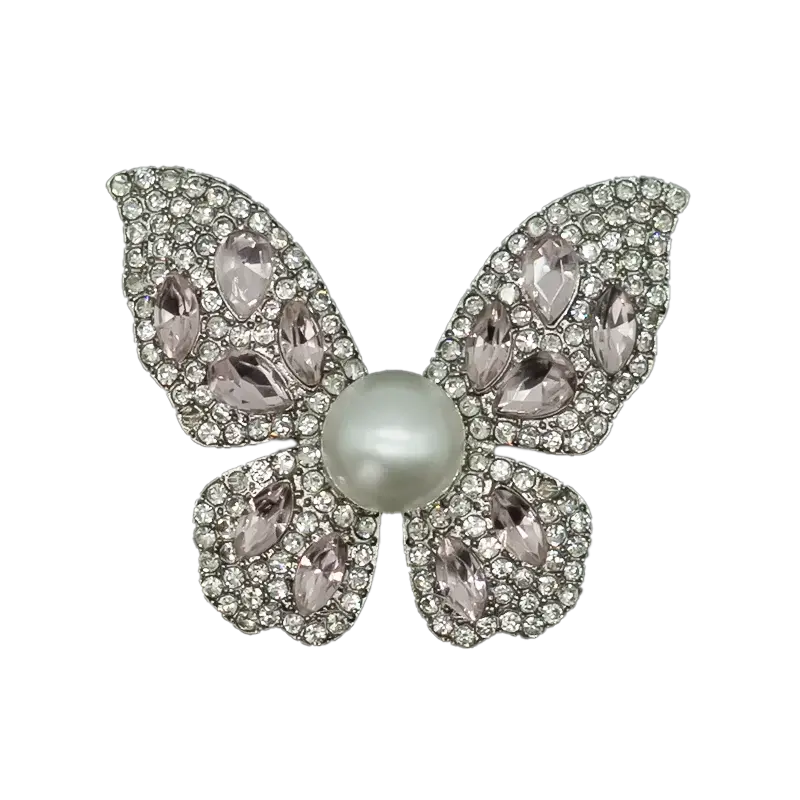 Silver butterfly shoe charm with pink rhinestones and pearl center from Insect Shoe Charms - Personalized Bling for Shoes.