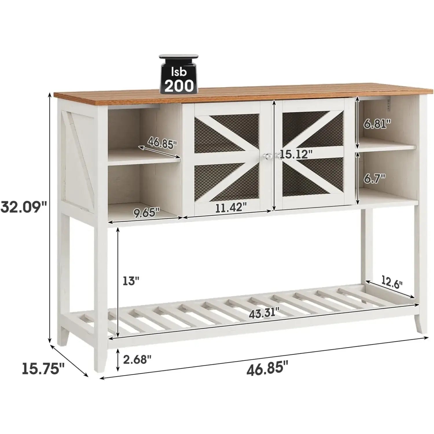 Entryway Table with 2 Screen Doors & 5 Open Storage Shelves