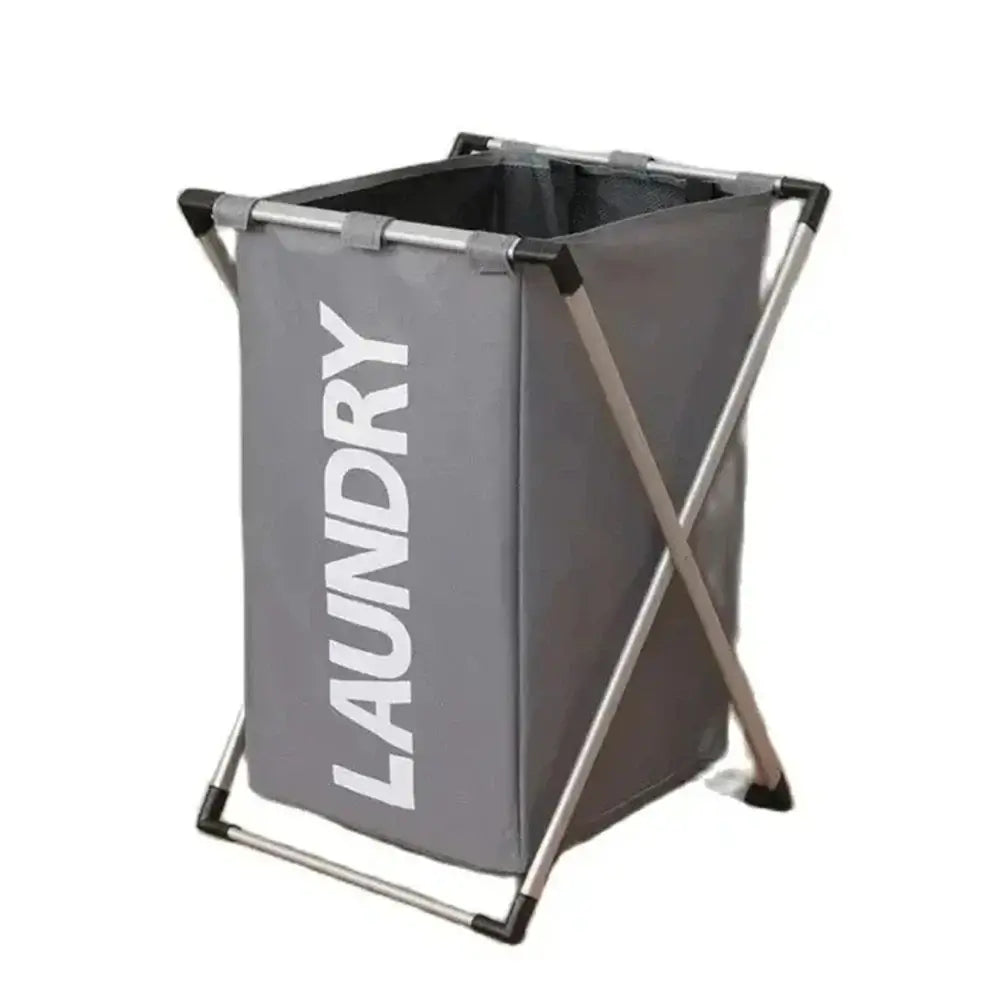 Single-grid gray Foldable Laundry Basket with large 'LAUNDRY' print. Lightweight and space-saving for everyday laundry needs.