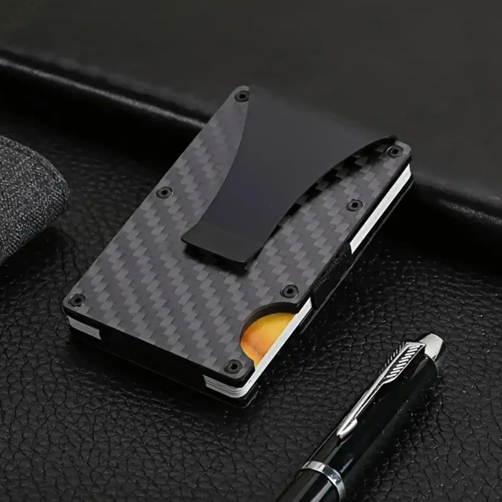 Men's Carbon Fiber Slim Metal Wallet RFID Blocking Minimalist Design with Silk Lining and Interior Slot Pocket