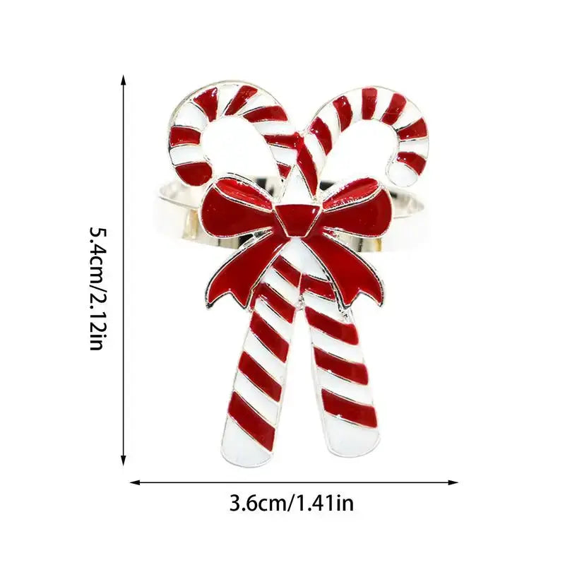 Silver Candy Cane Napkin Ring with red and white enamel design, measuring 5.4cm x 3.6cm, perfect for Christmas table decorations.