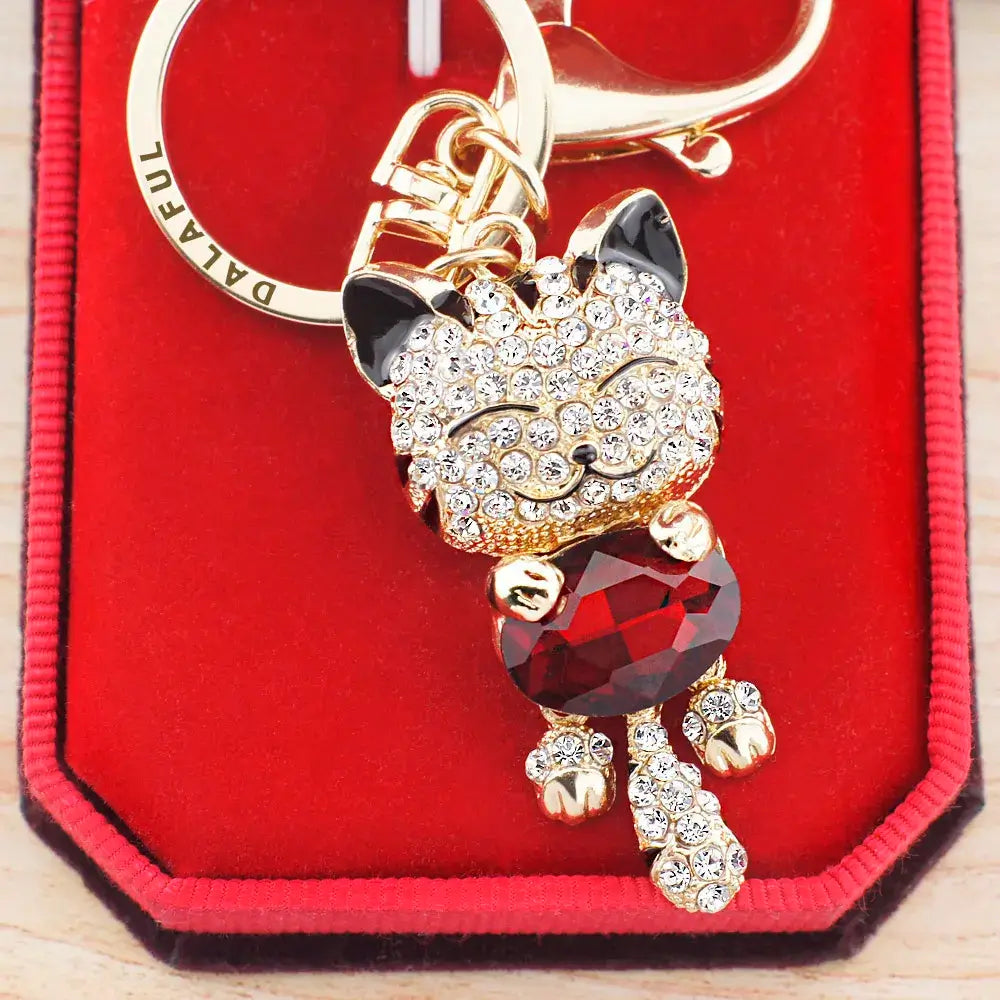 Lucky Smile Cat Crystal Rhinestone Key ring