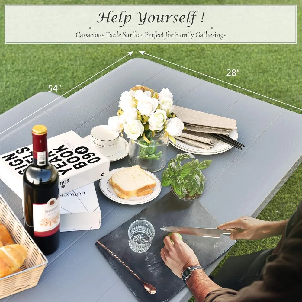 Top view of All Weather Picnic Table Set with 54x28 inch surface, ideal for family gatherings and outdoor meals.