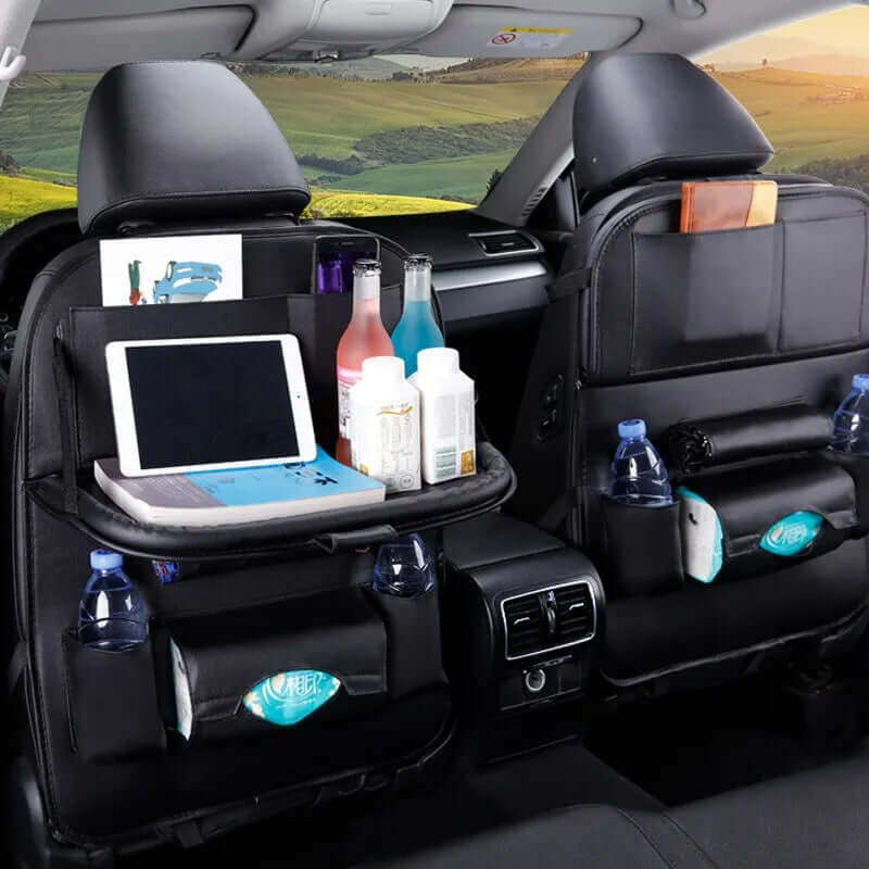 Car Seat Back Organizer with Foldable Table Tray 